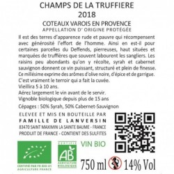 Contre-etiquette Champs De La Truffière - Rouge (2018) Domaine du Deffends