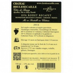 Contre-etiquette Côtes De Bourg - Rouge (2014) Château Brulesécaille
