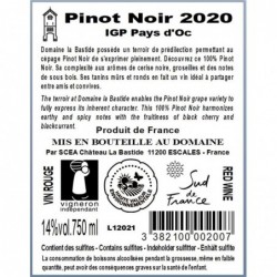 Contre-etiquette Pinot Noir - Rouge (2020) Château la bastide