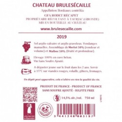 Contre-etiquette Sans Soufre Ajouté - Rouge (2019) Château Brulesécaille