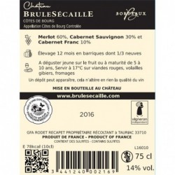 Contre-etiquette Côtes De Bourg - Rouge (2016) Château Brulesécaille